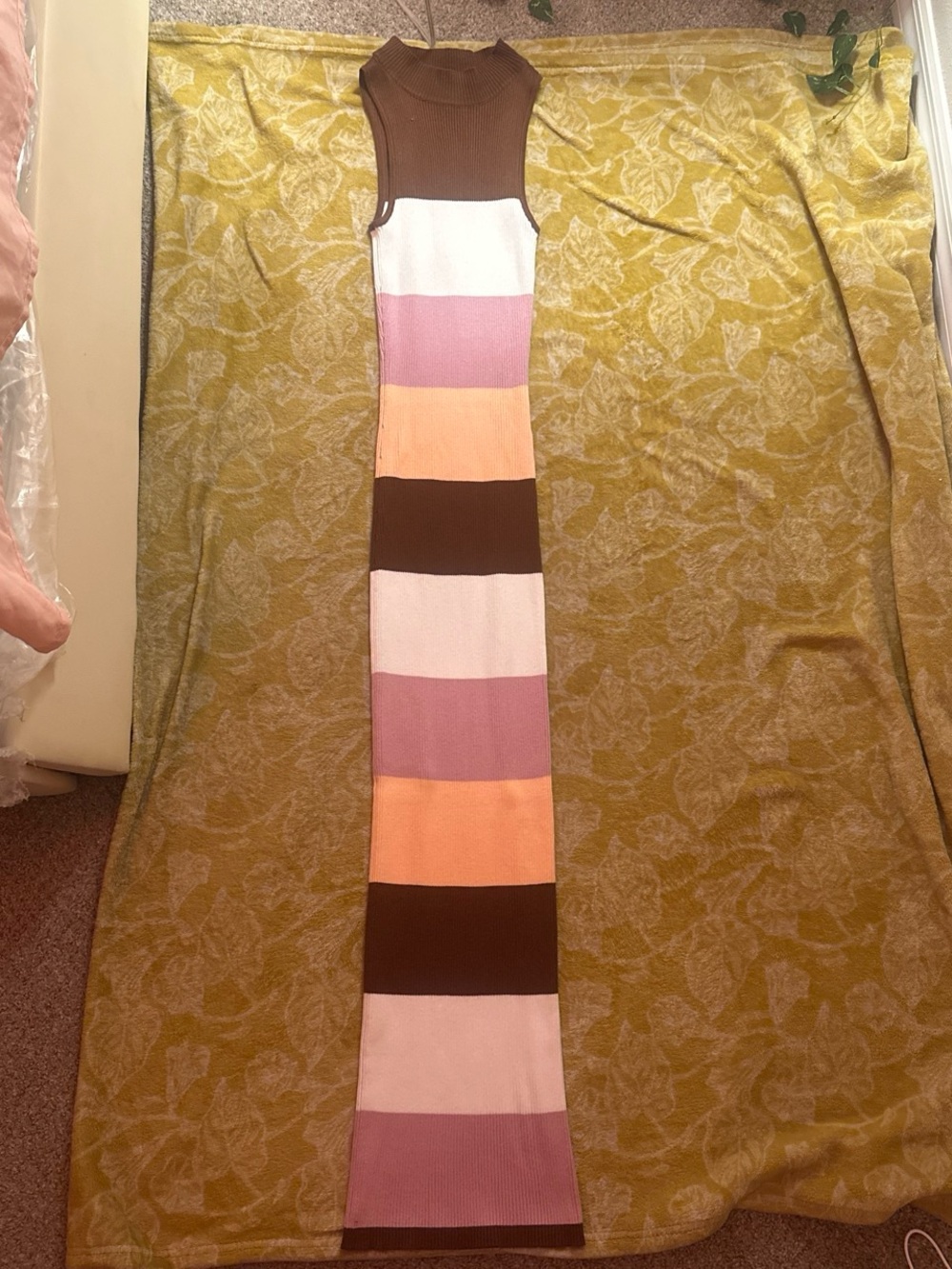 Striped Sleeveless Maxi Dress in Brown, Pink, Peach, White